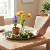 Artículo Bandeja decorativa bandeja ovalada de metal bandeja de zinc 47×34×3cm