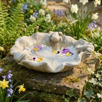 Artículo Baño para pájaros con ranas, figura de jardín de hormigón, baño para pájaros hoja de loto W21cm H7cm