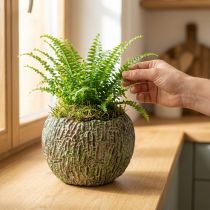 Artículo Maceta de hormigón, estilo antiguo, verde y marrón, redonda, Ø15,5 cm