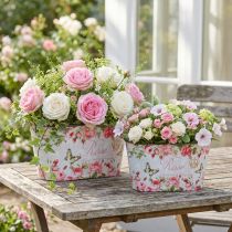 Artículo Maceta con rosas, recipiente decorativo, bandeja para flores 21,5 cm / 18,5 cm, juego de 2