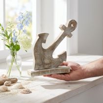 Artículo Ancla de madera, ancla decorativa, shabby chic, blanco, natural, 22 cm