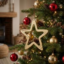 Artículo Colgante navideño, estrella decorativa para Adviento, estrella decorativa dorada 14 × 14cm