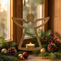 Artículo Ángel decorativo, portavelas para colgar, decoración de metal dorado H20cm