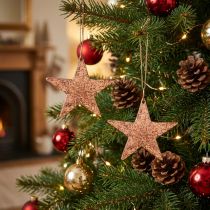 Artículo Estrella de cobre para colgar, decoración árbol de Navidad, colgantes de metal 8 × 9cm 2ud