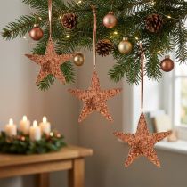 Artículo Estrella decorativa para colgar, decoración de Adviento, colgantes de metal color cobre 12 × 13cm 3ud