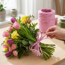Artículo Cinta de regalo multicolor de rafia rosa-rosa, artículos de floristería, cinta decorativa L200m