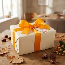 Artículo Cinta de regalo decorativa, cinta de seda naranja, 40 mm, 50 m
