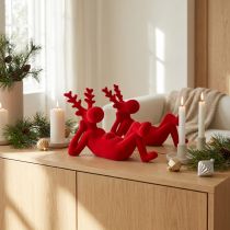 Artículo Figura decorativa de reno rojo, tumbado, diseño moderno, 24 cm, 2 piezas.