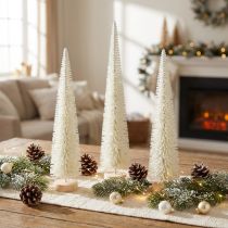 Artículo Árbol de Navidad decorativo con base de madera para decoración invernal, 40 cm, 3 piezas