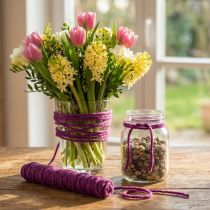 Artículo Cordón de lana morado, 55 m, hilo decorativo para floristería y manualidades.