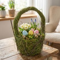 Artículo Cesta de Pascua, diseño natural, cesta de mano para decoración festiva del hogar, 25 cm