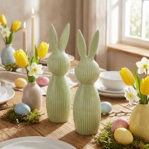 Artículo Figura de conejo de Pascua de cerámica en verde pastel, decoración de mesa, 22 cm, 2 piezas
