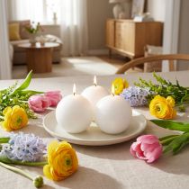 Artículo Juego de 6 velas esféricas blancas de 80 mm: velas de cera decorativas para celebraciones y un ambiente acogedor.