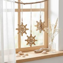Artículo Decoración de volante de madera con colgante de pez de metal, Ø12 cm, 3 unidades
