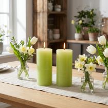 Artículo Velas de pilar de color sólido, verde lima, 85×150 mm, juego de 2, velas de alta calidad para el ambiente y la decoración del hogar.
