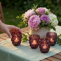 Artículo Portavelas de cristal Berry, decorativo, Ø9cm, H9.5cm, 4 piezas