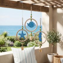 Artículo Carillón de viento marítimo Madera Azul Natural 35cm 3pzs