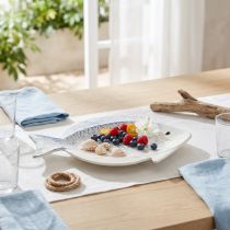 Artículo Plato decorativo pez cerámica decoración de mesa azul blanco 30×22cm