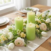 Artículo Velas de pilar verde lima, coloreadas en toda su longitud, 60 x 100 mm, decoración de boda, decoración de primavera, juego de 4