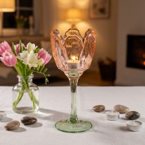 Artículo Portavelas de cristal con forma de tulipán, estilo vintage, decoración romántica para el hogar, 20 cm.