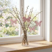 Artículo Percha decorativa mariposa purpurina rosa 8cm 12uds