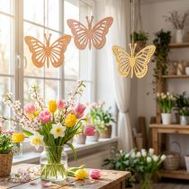 Artículo Percha decorativa con mariposas, color naranja, rosa y amarillo, 12 cm, 12 unidades