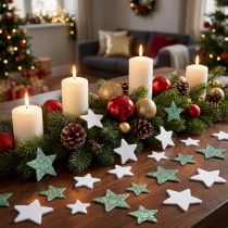 Artículo Decoración dispersa Navidad estrellas dispersas verde blanco Ø4/5cm 40 piezas