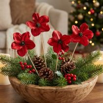 Artículo Tutores de madera para flores, rojos, decorativos, 9-12cm, 45cm, 15 piezas.