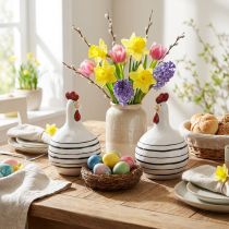 Artículo Pollo decorativo rayado blanco y negro figura de cerámica Pascua H17cm 2pcs