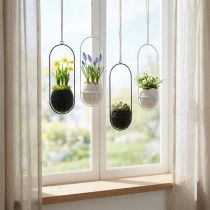 Artículo Decoración de Pascua para colgar, cáscara de huevo para plantar, decoración de primavera negro/blanco Al. 24 cm 4 piezas