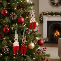 Artículo Reno para colgar, adornos navideños, adornos para árboles de Navidad, adornos de madera para Adviento H13cm 8 piezas