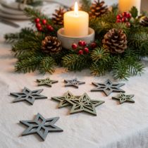 Artículo Deco estrellas madera azul, verde estrellas madera Navidad 4cm mezcla 36pcs