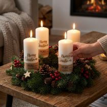 Artículo Velas navideñas de pilar, juego de 4, blancas y doradas, 60 x 130 mm - Decoración festiva, cera natural pura