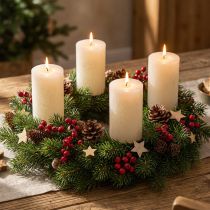 Artículo Juego de 4 velas de pilar rústicas, color blanco roto, 70 x 110 mm, teñidas en su totalidad, autoextinguibles - Ideales para Adviento y decoración festiva