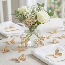 Artículo Mini mariposas decorativas dispersas de metal dorado 3cm 50 piezas
