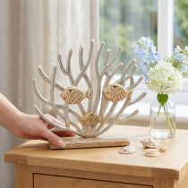 Artículo Decoración de mesa náutica, decoración coral, pez, madera, metal, L30cm
