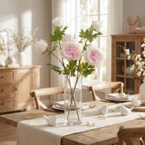 Artículo Decoración Peonías Rosa 3 Flores Tallo Largo L80cm 2uds