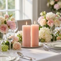 Artículo Velas de pilar de color rosa claro, completamente rosa, 85 × 200 mm, larga duración, juego de 2, decoración de mesa de alta calidad para celebraciones.