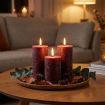 Artículo Juego de 4 velas de pilar burdeos, color liso, 70 x 120 mm - Velas decorativas para el ambiente del hogar y el bienestar