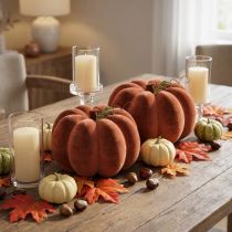 Artículo Calabazas decorativas flocadas – Decoración de mesa otoñal en un rico tono marrón rojizo, 20 cm, 2 unidades