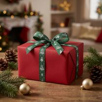 Artículo Cinta navideña con abetos cinta de regalo verde 15mm 20m