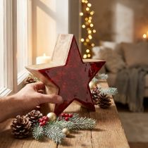 Artículo Estrella de madera decoración estrella roja natural fabricada en madera de mango Ø24x10cm