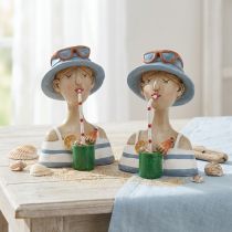 Artículo Figuras decorativas blancas azules de cóctel de busto femenino H10.5cm 2 piezas