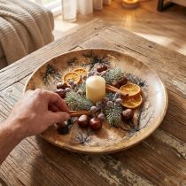 Artículo Plato decorativo madera natural, dorado efecto craquelado mango madera Ø30