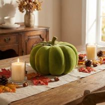Artículo Calabaza decorativa flocada verde musgo 32cm