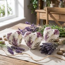 Artículo Decoración de corazón Decoración de cerámica Decoración de mesa Lavanda Gres 8.5cm 3 piezas