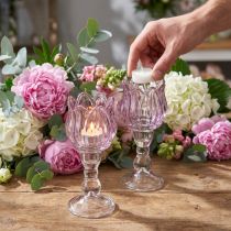 Artículo Portavelas de tulipán, cristal, morado, Ø7cm, H16cm, 2 unidades