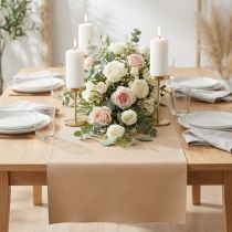 Artículo Camino de mesa de cuero de tela decorativa beige de piel sintética 33cm×1,35m