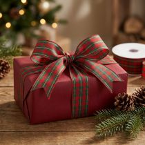 Artículo Cinta de regalo cinta de tela a cuadros rojo verde escocés 25mm 20m
