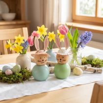 Artículo Figuras de conejo de Pascua de madera, decoración de mesa de Pascua, adorables figuras de conejo, decoración primaveral, 9 cm, 8 piezas